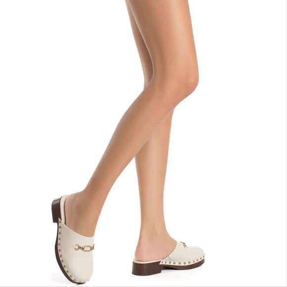 Larroude Zuzi Bit Mule Clogs Slip on Size 6 Ivory Cream Leather Wooden Studs NEW - Picture 4 of 15